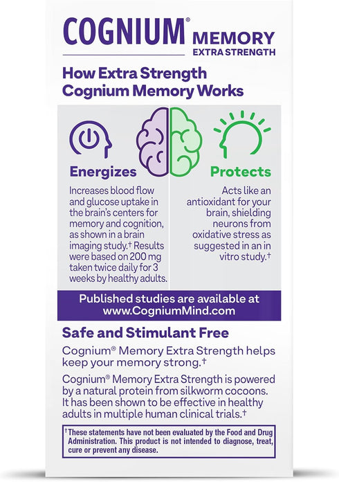 Natrol Cognium Memory Extra Strength, Brain Health Supplements for Adults, 60 Tablets
