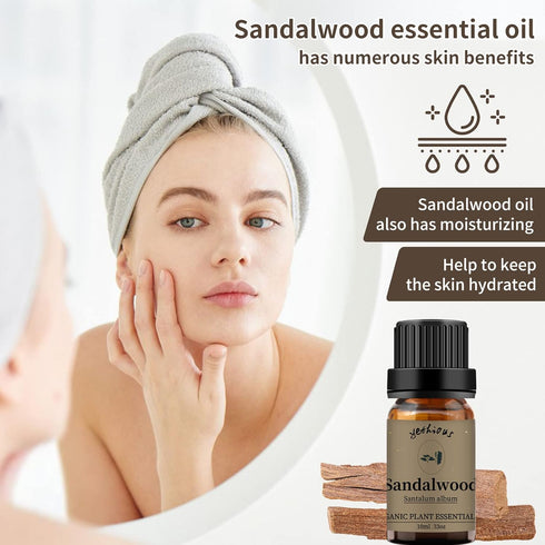 yethious Sandalwood Essential Oil for Diffuser, 100% Pure Organic Aromatherapy Gift Oils, 10ml