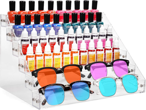 Nail Polish Organizer, 6 Layers Acrylic Display Rack for 72 Bottles, Essential Oil Holder and Cosmetic Storage