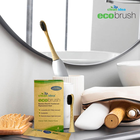 Electric Toothbrush Replacement Heads, 4pk, Charcoal Infused Bamboo, Sustainable BPA Free