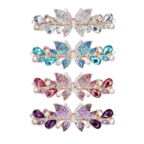 inSowni 4 Pack Luxury Glitter Hair Barrettes - Sparkly Jeweled Gems Crystal Rhinestone Butterfly Clips