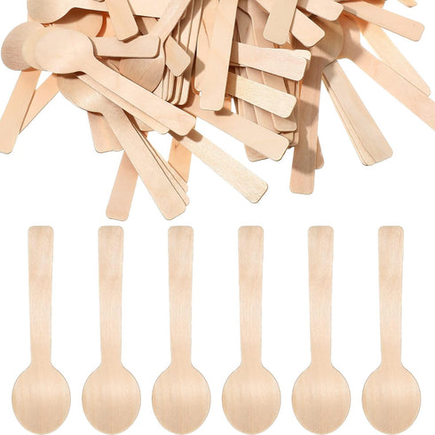 500 Pack Mini Disposable Wooden Spoons, 3.9 Inch Birch Wooden Dessert Utensils for Parties, Chocolate Stirrers