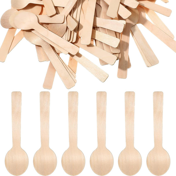500 Pack Mini Disposable Wooden Spoons, 3.9 Inch Birch Wooden Dessert Utensils for Parties, Chocolate Stirrers