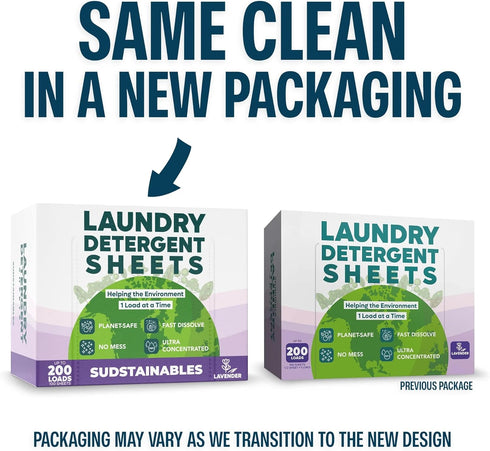 Eco Friendly Laundry Detergent Sheets, 200 Loads, Plastic Free, Lavender