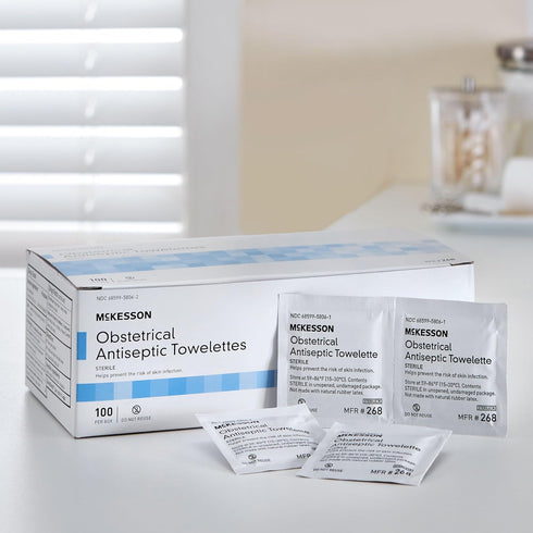Packet, 100 Count, 1 Pack McKesson Obstetrical Antiseptic Towelettes Wipes, Sterile, Individual Clean Scent