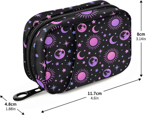 Travel Pill Organizer Bag Weekly Pill Organizer Case Moon Sun Stars Portable Small Daily Pill Boxes for Vitamin Fish
