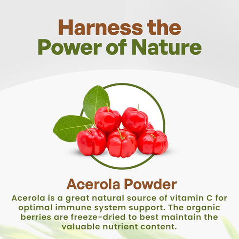 Go Nutra Organic Acerola Powder - Freeze Dried 18% Vitamin C Powder from Brazil - 8oz