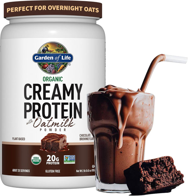 Garden of Life Creamy Organic Vegan Protein Powder, 20g Complete Plant Based Protein, Chocolate Brownie, 2 LBS