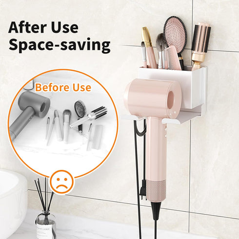 Hair Dryer Holder Wall Mounted, Hair Tools Organizer, Bathroom Space-Saving Blow Dryer Organizer Curling Irons Storage