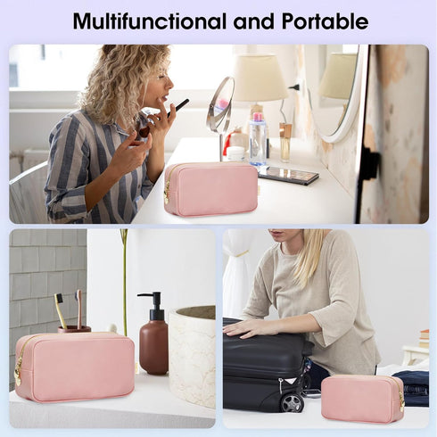 Wandering Nature Makeup Bag, Eco Vegan Leather Cosmetic Organizer for Women, Travel Pouch with Slip-in Pockets