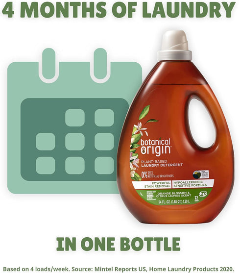 Botanical Origin Plant-based Laundry Detergent, Orange Blossom and Citrus Leaves, 54 oz (72 loads)