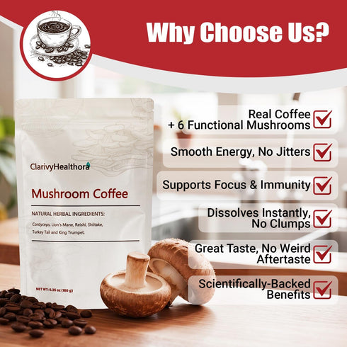 Immunity 30 Mushroom Coffee, Mushrooms Herbal Supplements for Better Focus, Energy, Digestion, Skin, and Servings