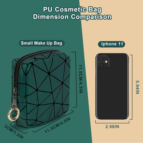 4.5" Small Makeup Bag for Women, Mini Cosmetics Bag for Purse, Portable Makeup Pouch with Zipper for Girls (Green, Small)