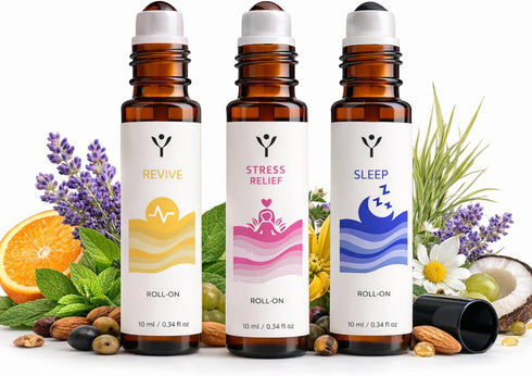 Yuganify Essential Oil Roll On Set (3 Pack) Sleep, Stress Relief & Revive