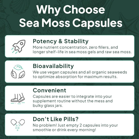 Wild Sea Moss Capsules - 100% Organic Irish Sea Moss with Chlorella, Bladderwrack, Vitamin D for Energy, Lung Health,