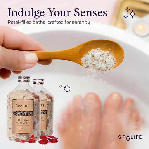 SpaLife Tea Spa Petal-Infused Mineral Bath Salts, Lavender & Rose, 2-Pack 17.6 oz. for Relaxing Soaks