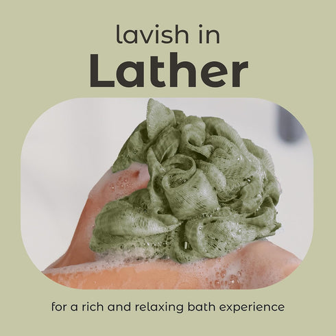 MainBasics Bath Shower Loofah Sponge Pouf, Body Scrubber Exfoliator, Set of 3, Earthy Love