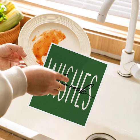 LARTSFRO 4 Pack Lucky Wishes Green Swedish Dishcloths for Kitchen, Swedish Dish Cloths for Four-Leaf Clover, Dish