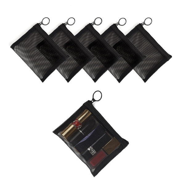 Patu Mini Zipper Mesh Bags, Black, 4" x 5", Size S / A7, 5 Pieces, Makeup Cosmetic Organizer