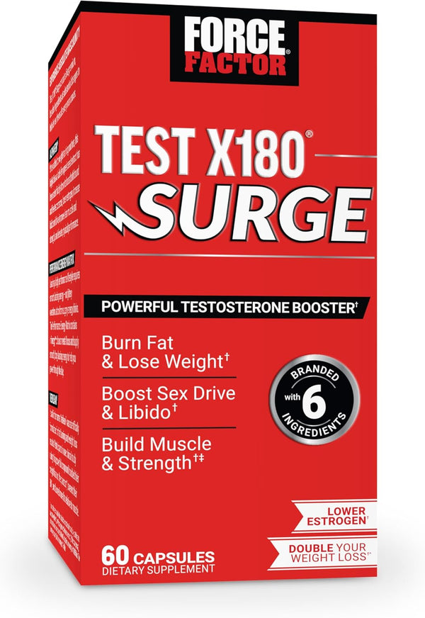 Test X180 Surge Testosterone Booster for Men, 60 Capsules, Muscle Building, Fat Burning, Lower Estrogen