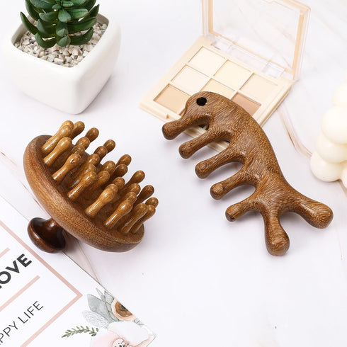 Xelsluthe Wooden Scalp Massager, Wood Scalp Massager Comb, Scalps Gua Sha, Portable Manual Head Scrubber, Scalps Care
