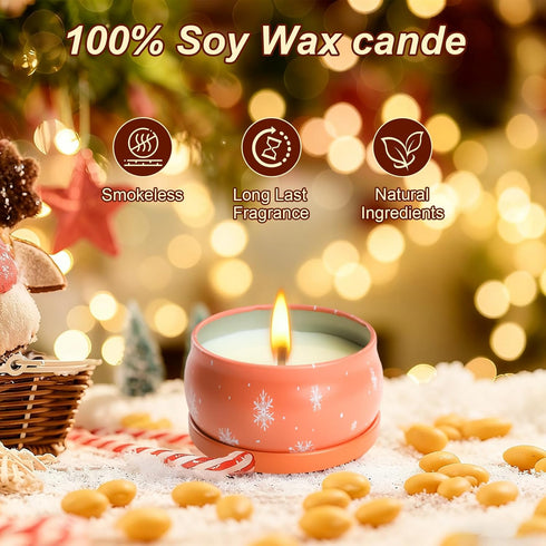 Obcxin 6 Pack, 100% Christmas Scented Candle Gift Christmas Candles for Home Scented, Natural Soy Wax Long Lasting Jar