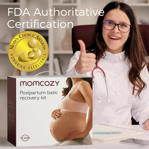 Momcozy Postpartum Recovery Essentials Kit, Labor Delivery Care Kit, Disposable Underwear, Nursing Pads, Peri Bottle Set