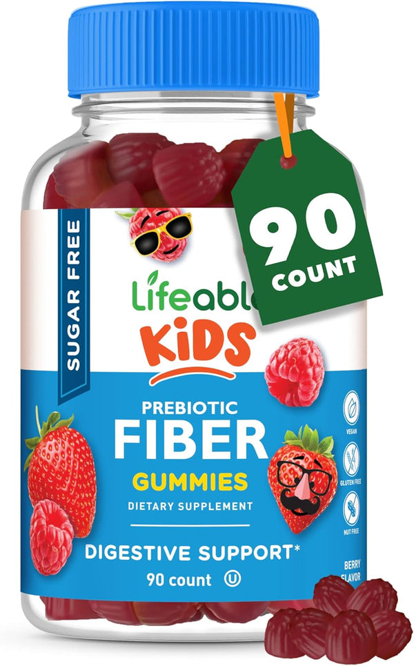 Lifeable Sugar Free Prebiotic Kids Fiber Gummies - 4g Fiber for Digestive Health, Great Tasting Vegetarian Supplements,