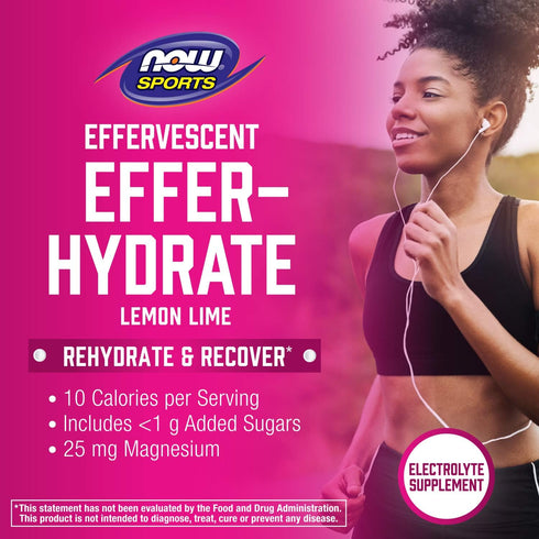 NOW Foods Sports Nutrition - Effervescent Effer-Hydrate Electrolyte Supplement, Lemon Lime, 10 Tablets