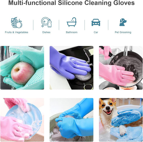 Angel Wings Magic Dish Washing Gloves with Scrubber, Silicone Reusable Cleaning Gloves