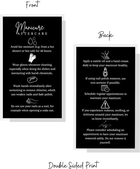 Manicure Aftercare Instruction Cards, 50 Pack, 2x3.5" Business Card Size for Nail Salon Handout