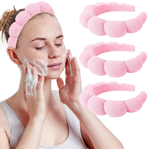 WHAVEL 3 Pack Spa Headband - Makeup Headbands for Women & Girls, Sponge Terry Cloth for Washing Face (Pink)