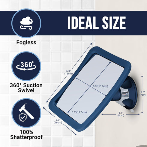 MIRRORVANA Fogless Shower Mirror for Shaving, Upgraded Suction, Anti Fog, 360° Swivel, 6.3" x 6.3" (Blue)