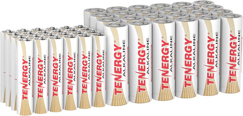 Tenergy 24 Pack AA and 24 Pack AAA 1.5V Alkaline Batteries for Household Devices