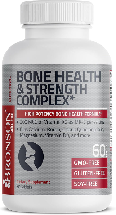 Bronson Bone Health & Strength Complex - High Potency 200 MCG Vitamin K2 as MK7, Calcium, Boron, Magnesium, Vitamin D3