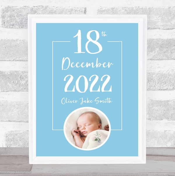 The Card Zoo New Baby Birth Details Nursery Christening Date Blue Photo Keepsake Gift Print