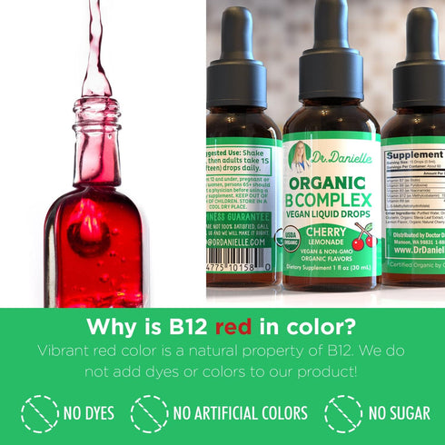 Organic Vitamin B Complex Liquid Drops, 1oz - B Vitamins Supplement with B3, B6, B7, B9 & Methyl B12 for Adults & Kids,