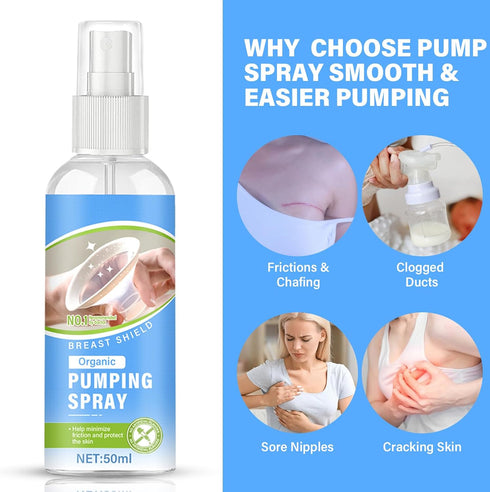 NHZ 50 ml Pumping Spray, Organic Breast Pump Spray, Vegan Lubricant for Shield and Pump Flange, No Lanolin, Natural