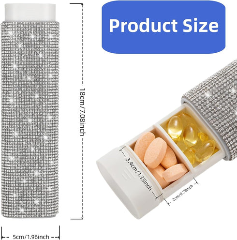 Veseek 7-Day Pill Case for Purse Bling Pill Organizer Weekly Compact Medicine Containers Travel Medication Box Holder