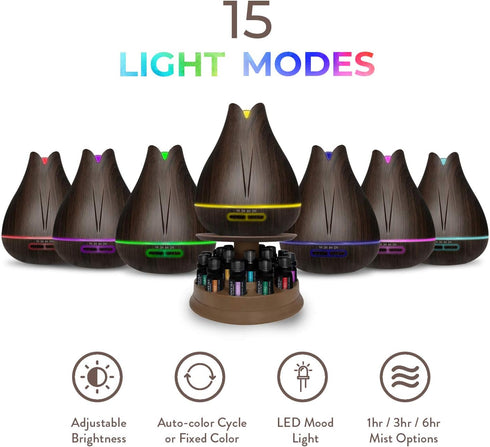 Set 20 400ml 20 4 7 Settings Aromatherapy Essential Oil Diffuser Gift with Oils and Rotating Display Stand - Ultrasonic
