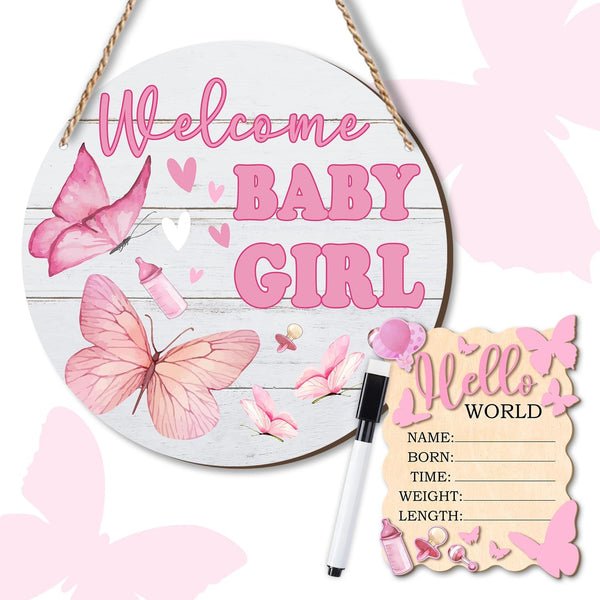 MUZRUYOU Baby Announcement Sign, "Hello World" and "Welcome Baby Girl" Wood Set, Perfect