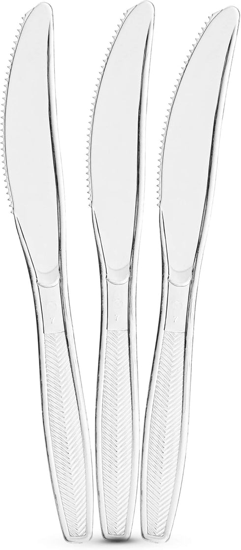 PLASTICPRO Clear Plastic Knives, Disposable Cutlery, Medium Weight Utensils, 200 Count
