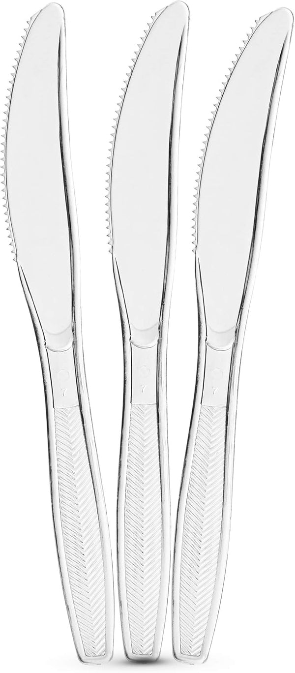 PLASTICPRO Clear Plastic Knives, Disposable Cutlery, Medium Weight Utensils, 200 Count