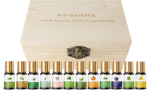 KOURUILIFE Set, 100% (12) Essential Oils Organic Essential Oil, Lavender, Ylang Ylang, Tea Tree, Eucalyptus Scented