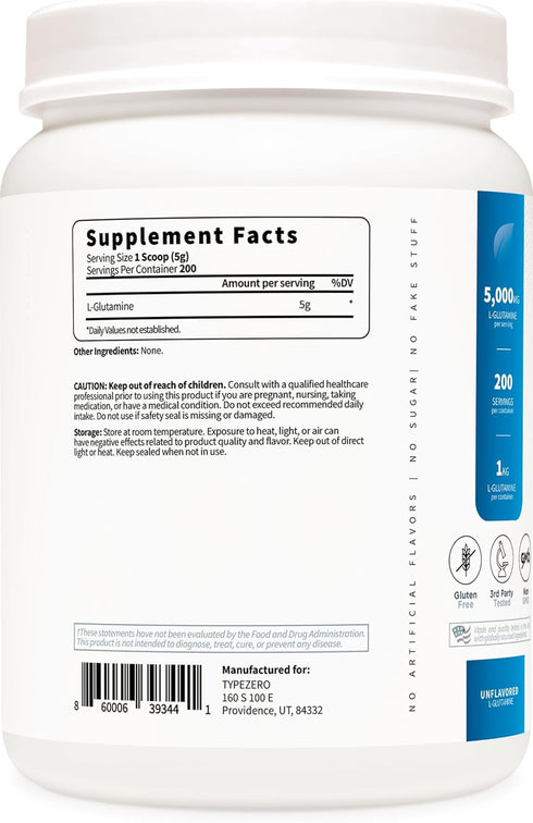 5X Strength L Glutamine Powder (5000mg | 1KG) - Pure L-Glutamine Supplement for Gut Health, Recovery, Vegan, Gluten Free