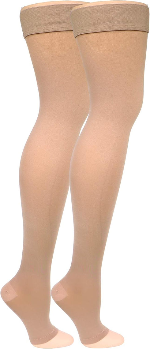Truform Women's Compression Stockings, 20-30 mmHg, Thigh High Length, Open Toe, Opaque, Medium Beige