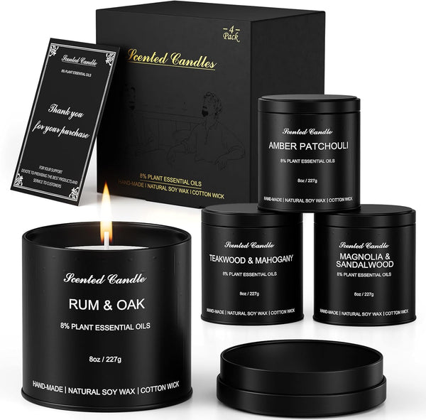 HOFOGOTOWIN Scented Candles for Men Set - 4 Pack Luxury Soy Wax Candles,