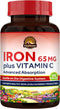 Vitalitown Iron 65 mg, Carbonyl Iron with 250 mg Vitamin C for Enhanced Absorption, Blood Builder & Energy Support - 60