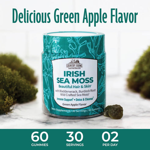 COUNTRY FARMS Irish Sea Moss Gummies | 2000mg with Burdock Root & Bladderwrack for Immune Support, Vegan