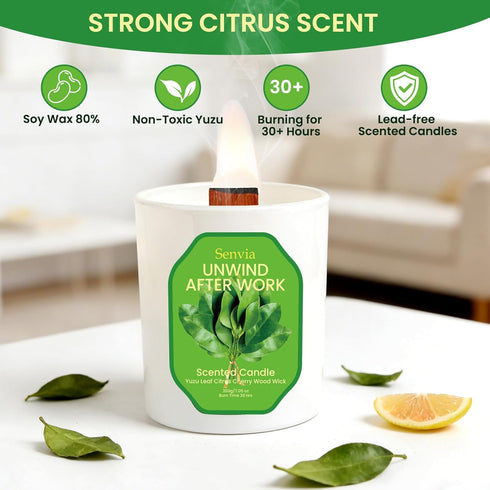 Senvia Crackling Wood Wick Candle, Non Toxic Clean Citrus Scented Candle, Long Lasting Strong Scent for Small to Medium